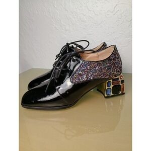 TinaCus Glossy Patent Leather Women's Lace-Up Pumps Square Toe Chunky Heel 6.5